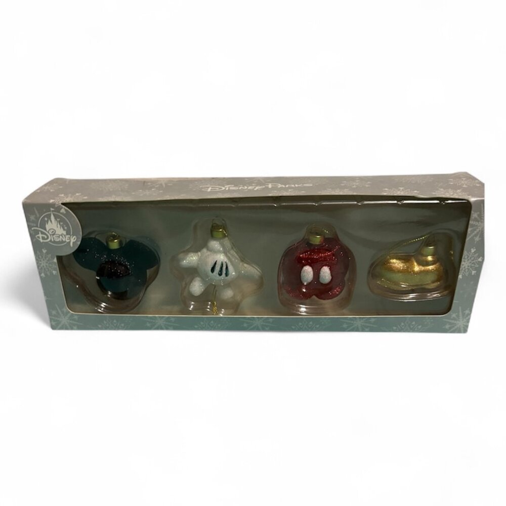 Disney Parks Mickey Mouse Glass Ornament Set of 4 Holiday Christmas Decorations